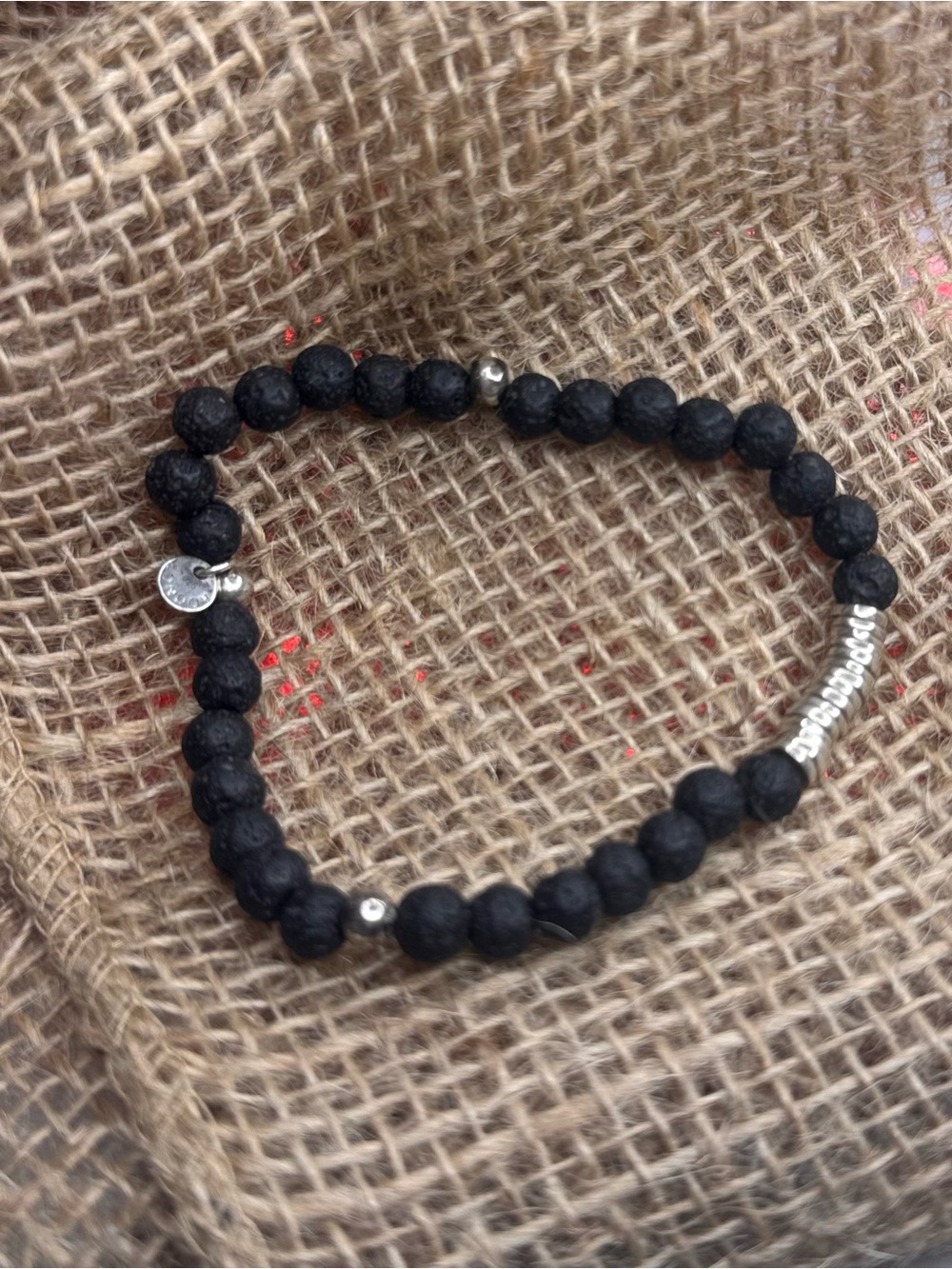 Authentic Tateossian London Lava Stone Beaded Bracelet Sterling Silver 925